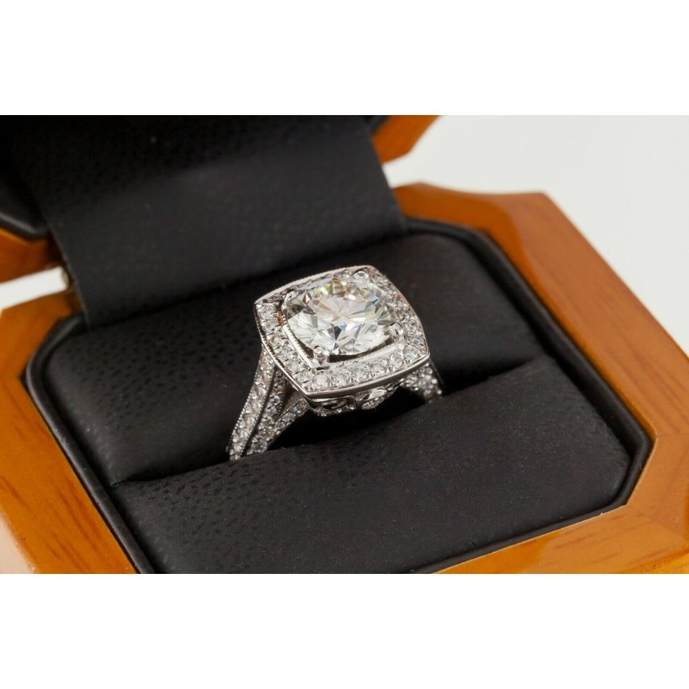 3.05 carat Round Brilliant Diamond 14k White Gold Engagement Ring GIA Certified - Picture 8 of 9